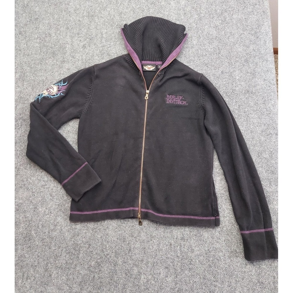 Harley-Davidson Sweater Womens Extra Large Black Full Zip Embroidered goth Heart